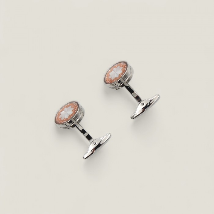 Butoni pentru cămașă din oțel inoxidabil argintii cu detaliu cupru 