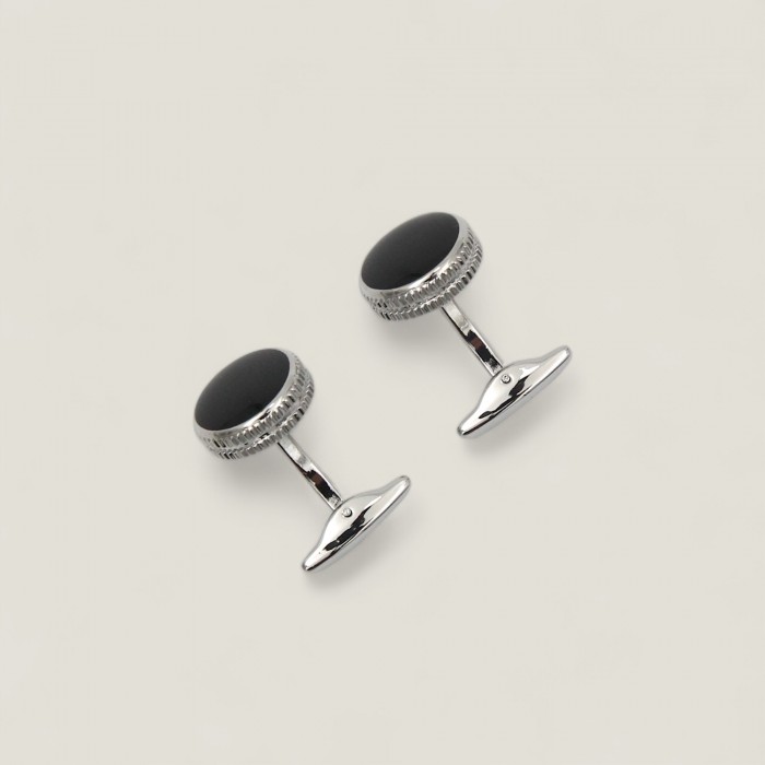 Butoni pentru cămașă din oțel inoxidabil argintii cu inserție neagră
