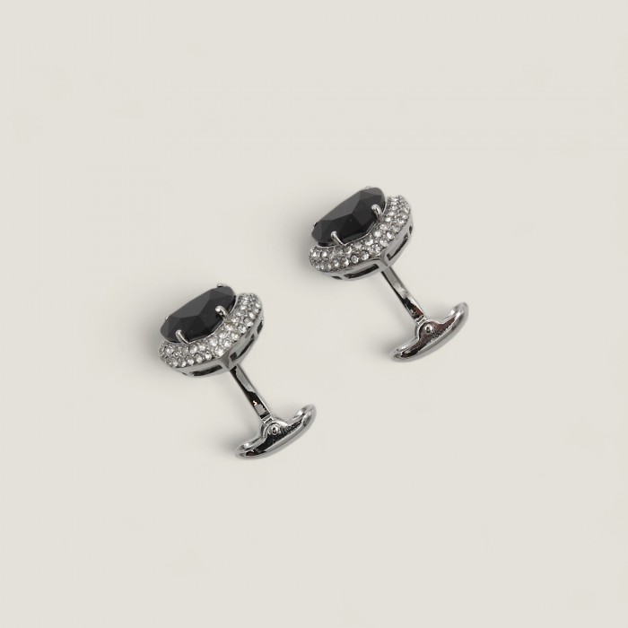 Butoni pentru cămașă din oțel inoxidabil cu cristal negru