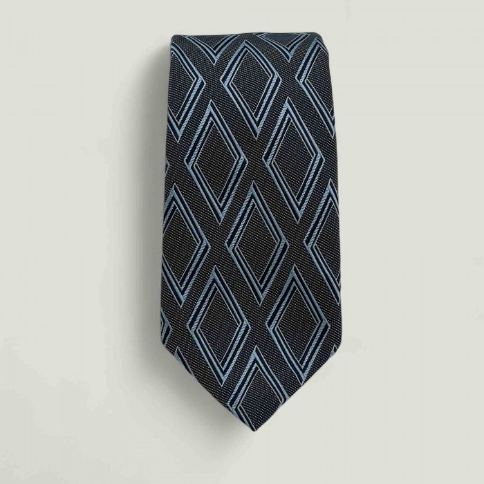 Cravata Mătase Negru si Albastru Geometric Print