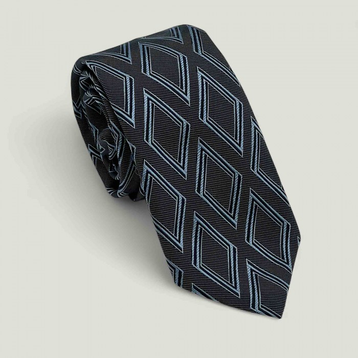 Cravata Mătase Negru si Albastru Geometric Print