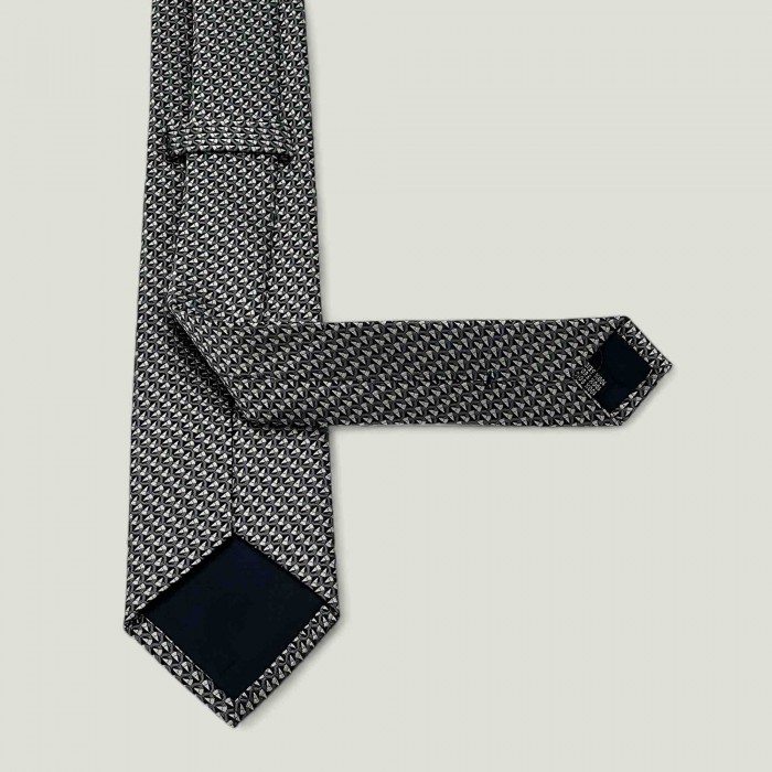 Cravata Mătase Negru si Argintiu Geometric Print