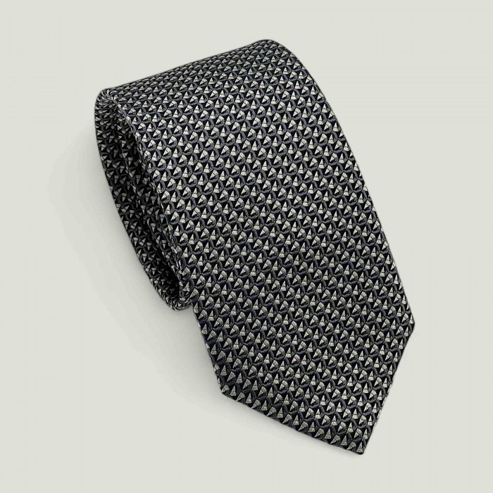 Cravata Mătase Negru si Argintiu Geometric Print